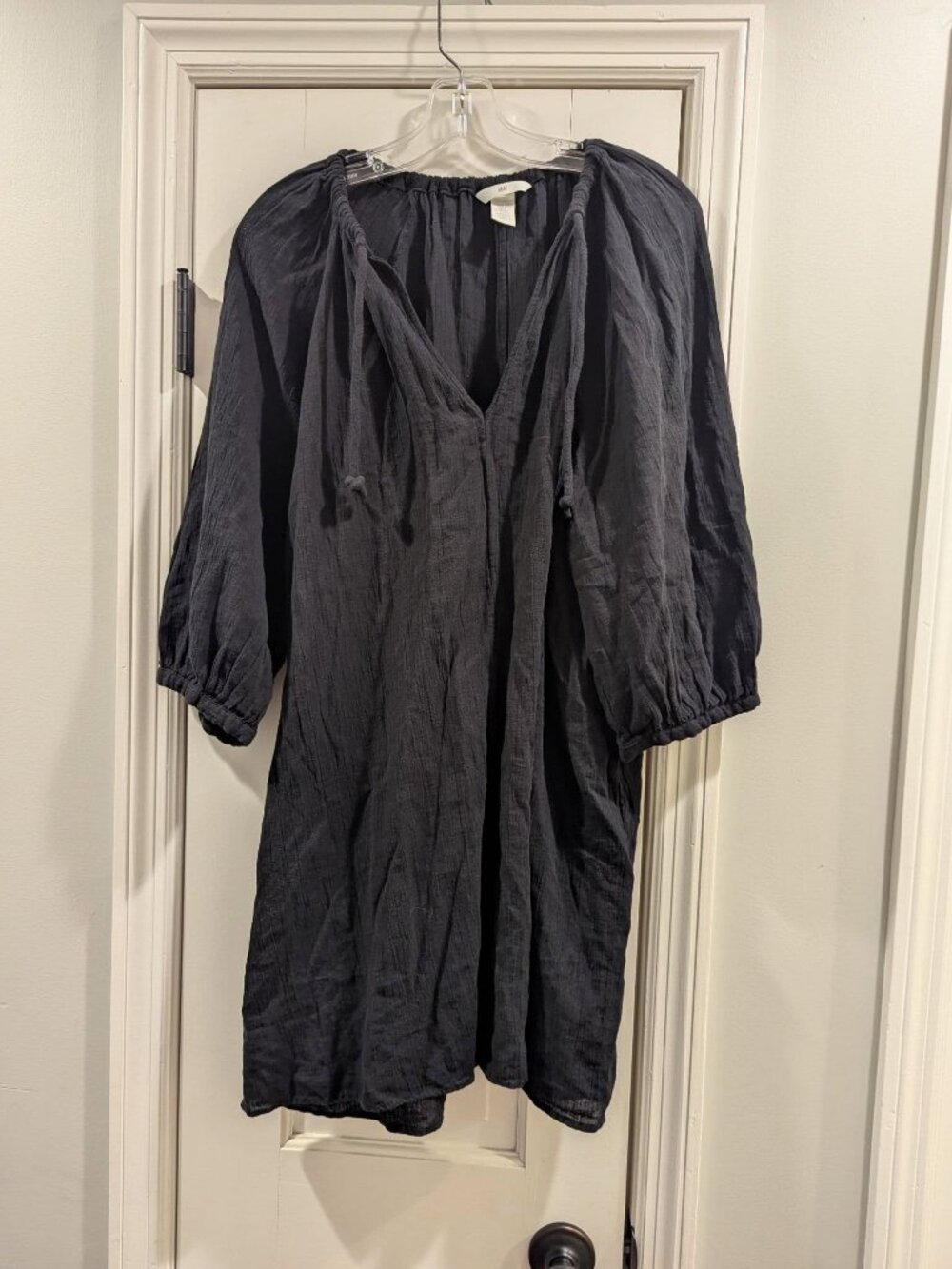H&M black cotton/linen M dress swim beach cover up natural fibers